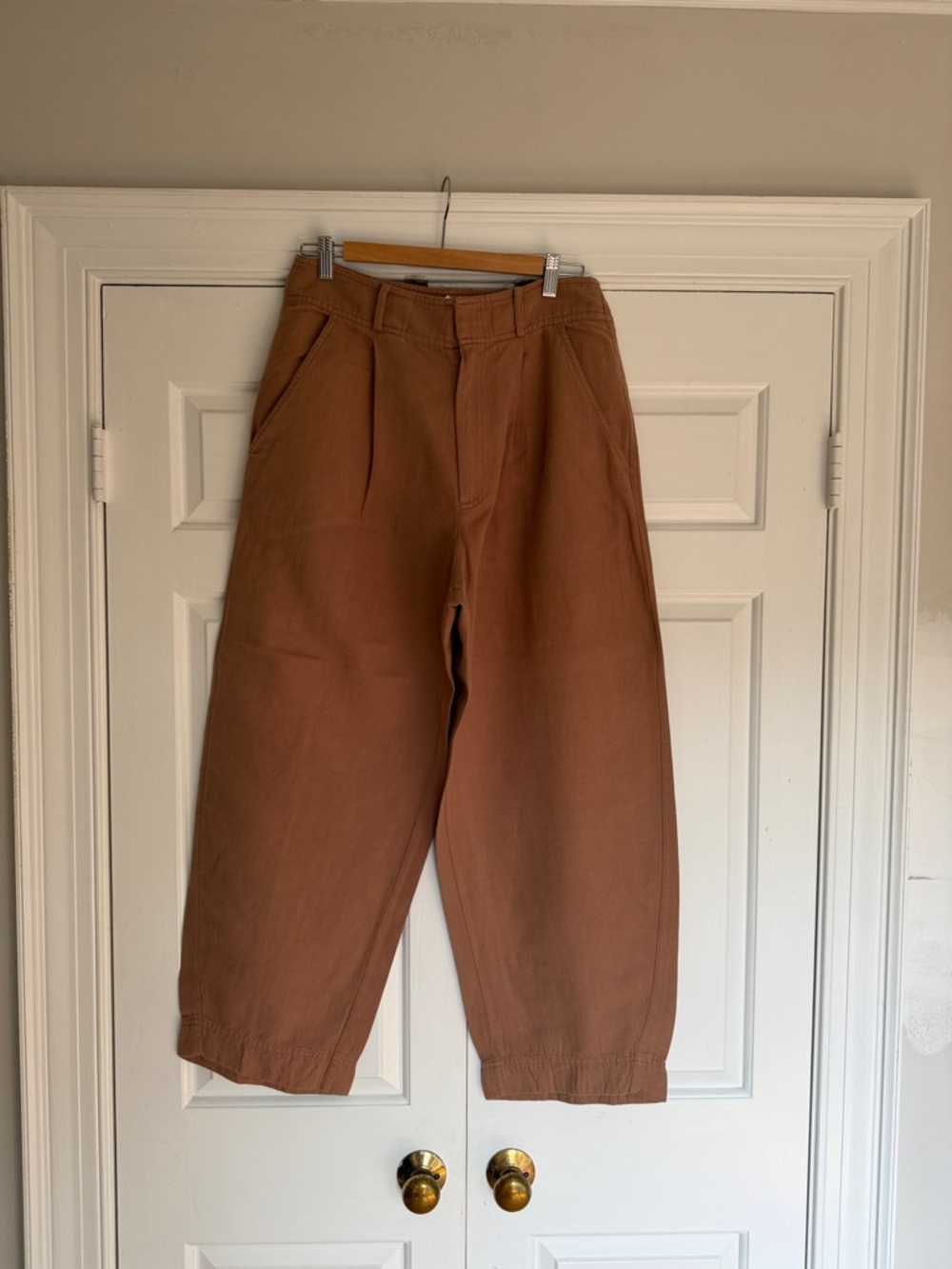 APIECE APART Bari Crop Linen Trouser Pant Womens 10 Btown Balloon Barrel Crop